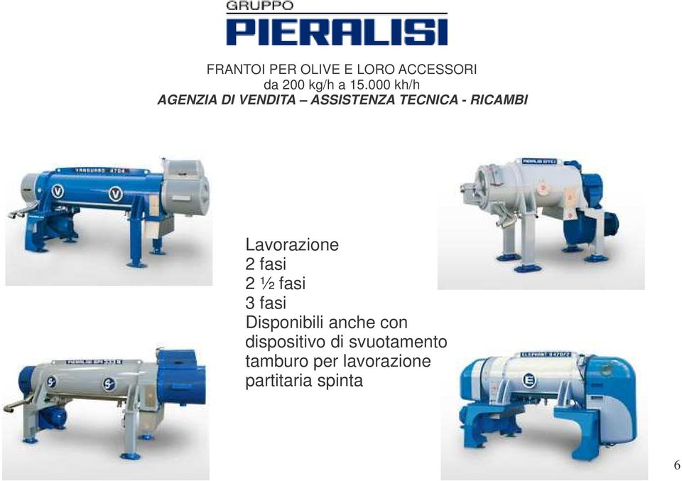 Lavorazione 2 fasi 2 ½ fasi 3 fasi Disponibili anche con