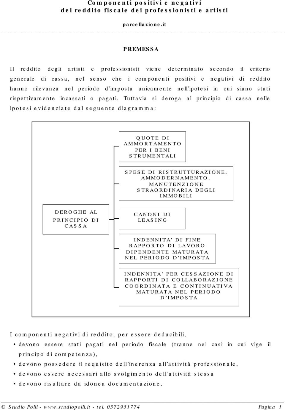 Tuttavia si deroga al principio di cassa nelle ipotesi evidenziate dal seguente diagramma: QUOTE DI AMMORTAMENTO PER I BENI STRUMENTALI SPESE DI RISTRUTTURAZIONE, AMMODERNAMENTO, MANUTENZIONE