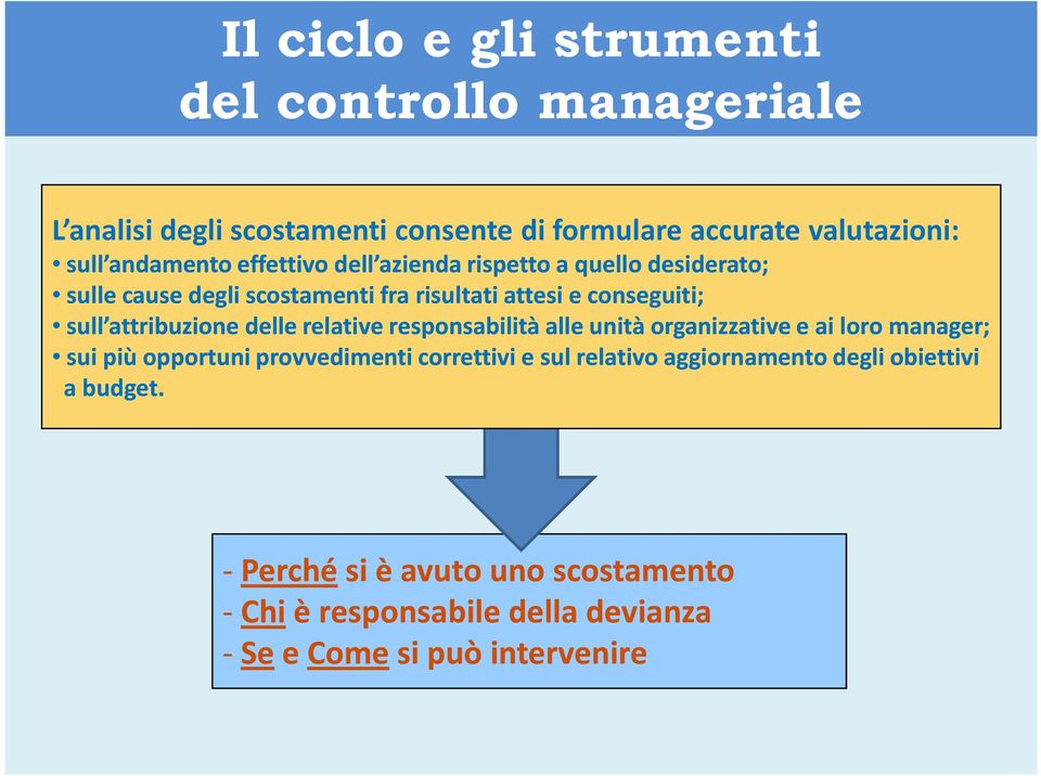 attribuzione delle relative responsabilità alle unità organizzative e ai loro manager; sui più opportuni provvedimenti correttivi e sul