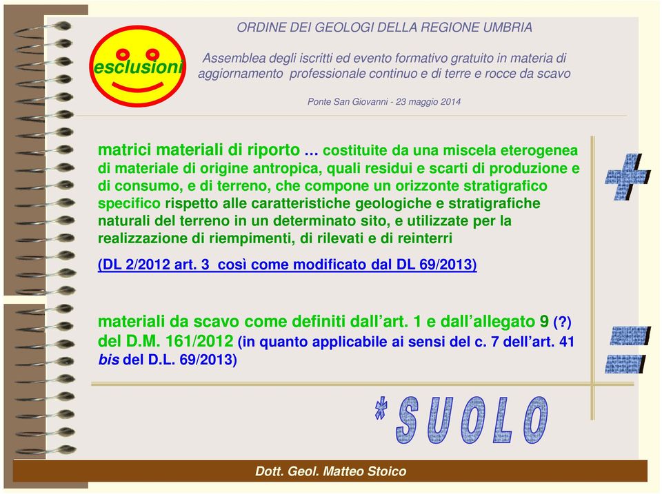 un determinato sito, e utilizzate per la realizzazione di riempimenti, di rilevati e di reinterri (DL 2/2012 art.