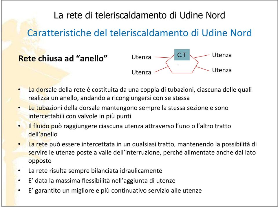 sempre la stessa sezione esono intercettabili con valvole in più punti Il fluido può raggiungere ciascuna utenza attraverso l uno o l altro tratto dell anello La rete può essere intercettata in un