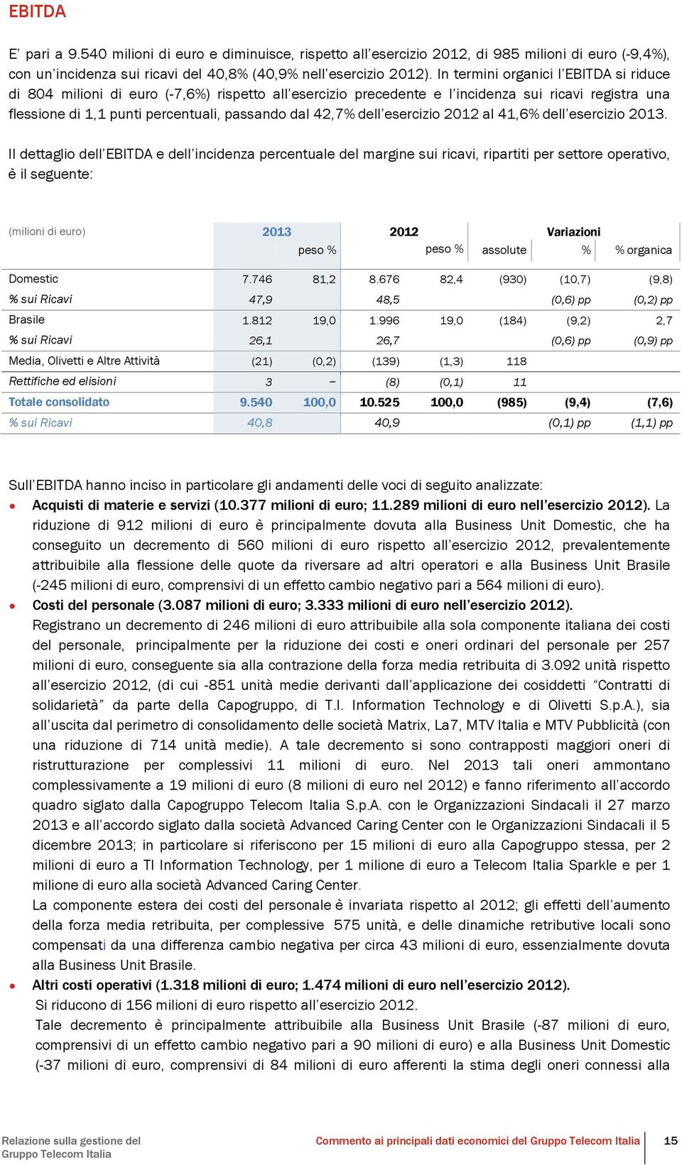 dell esercizio 2012 al 41,6% dell esercizio 2013.