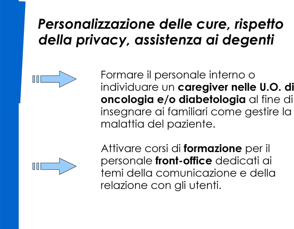 di oncologia e/o diabetologia al fine di insegnare ai familiari come gestire la malattia del