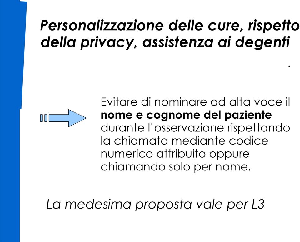 Evitare di nominare ad alta voce il nome e cognome del paziente durante