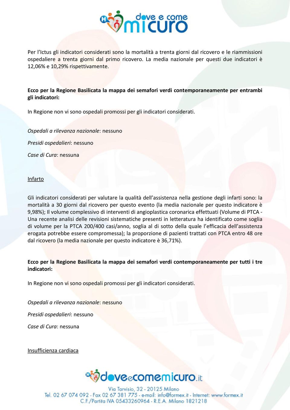 Ecco per la Regione Basilicata la mappa dei semafori verdi contemporaneamente per entrambi gli indicatori: In Regione non vi sono ospedali promossi per gli indicatori considerati.