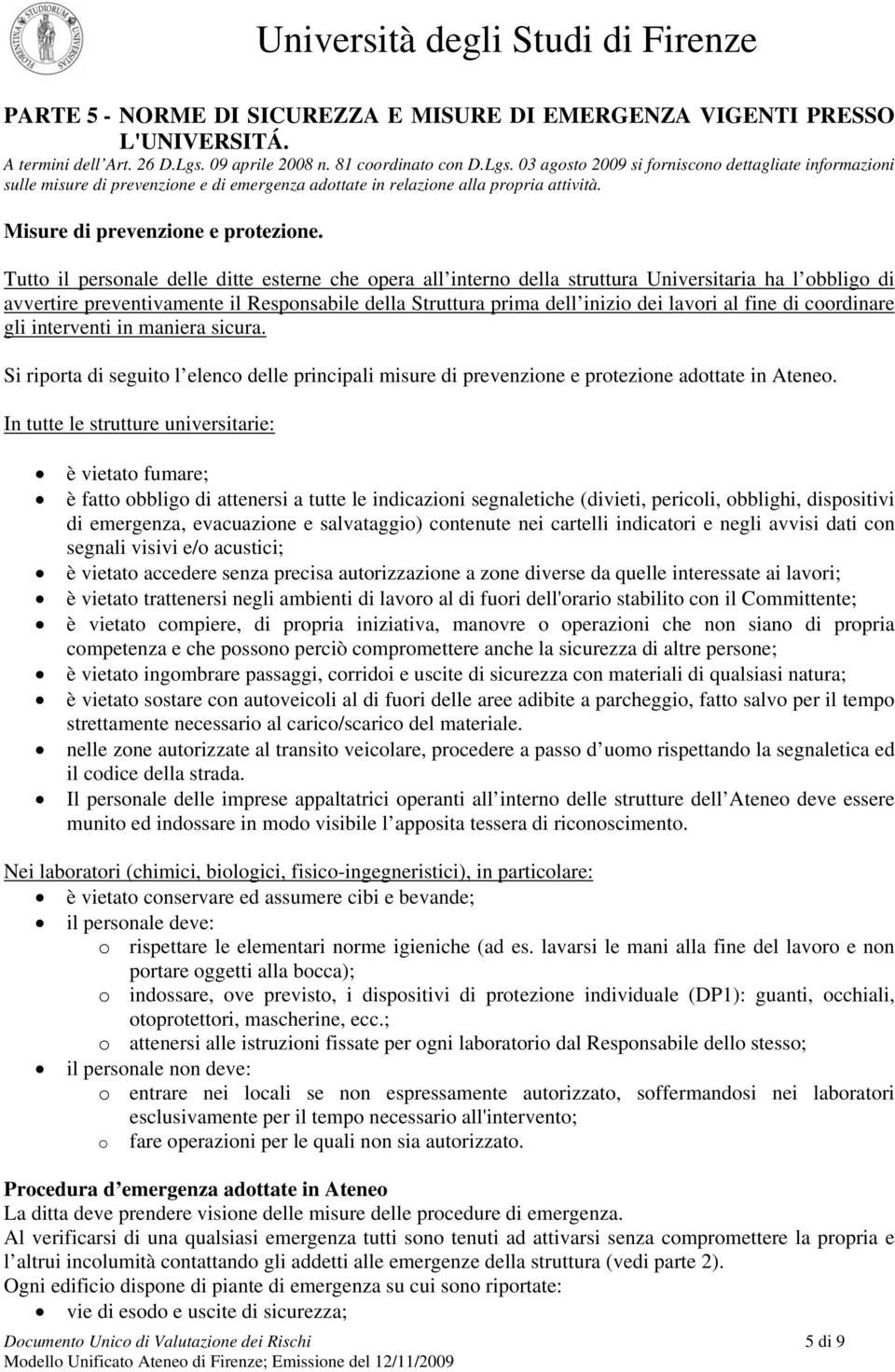 Misure di prevenzione e protezione.