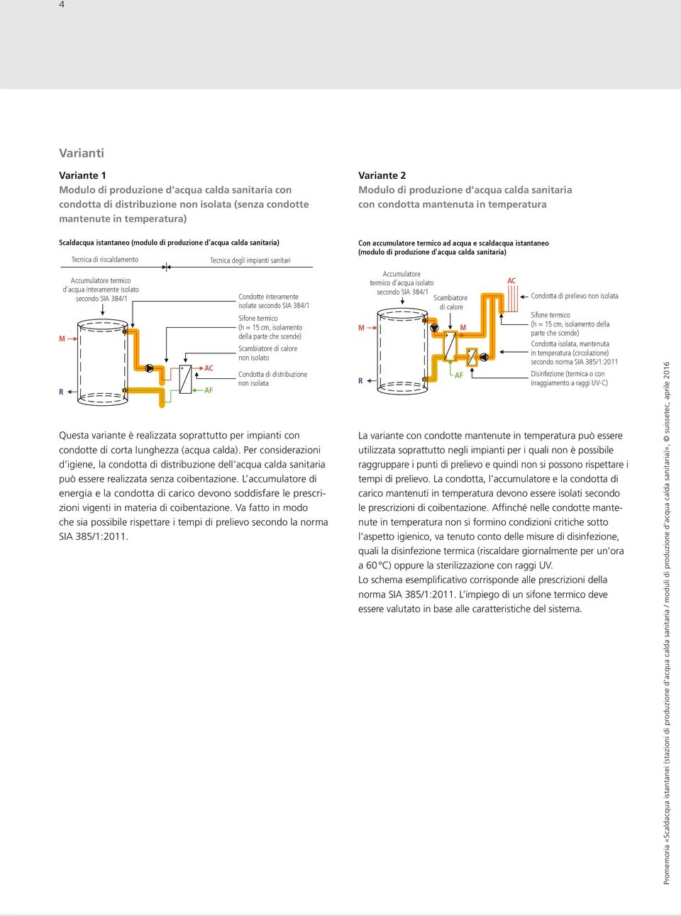 SIA 384/1 M R Tecnica degli impianti sanitari Condotte interamente isolate secondo SIA 384/1 Sifone termico (h = 15 cm, isolamento della parte che scende) Scambiatore di calore non isolato Condotta