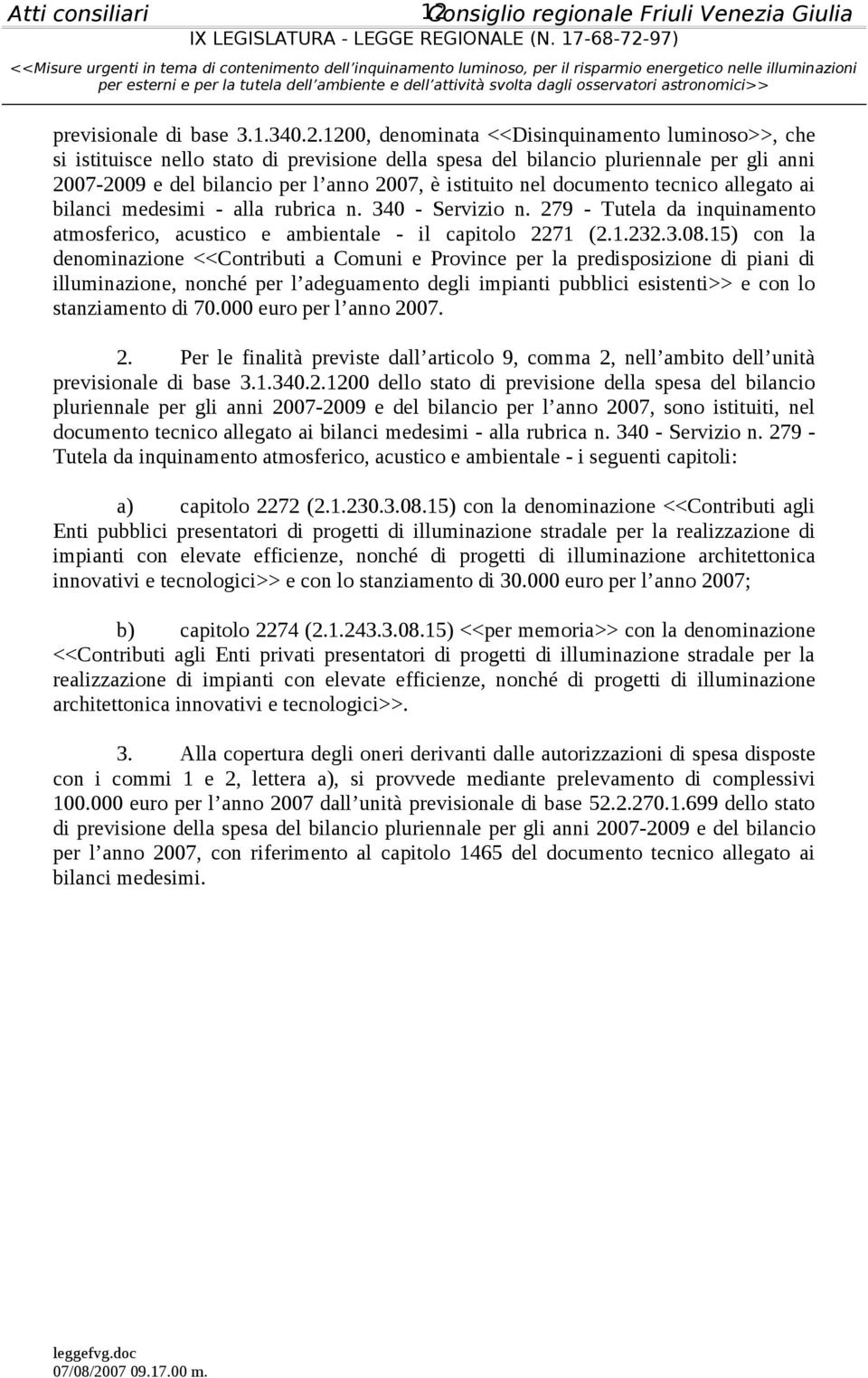 279 - Tutela da inquinamento atmosferico, acustico e ambientale - il capitolo 2271 (2.1.232.3.08.