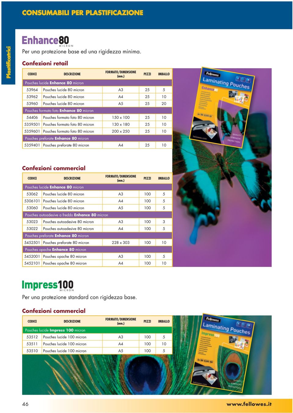 80 micron 54406 Pouches formato foto 80 micron 150 x 100 25 10 5359501 Pouches formato foto 80 micron 130 x 180 25 10 5359601 Pouches formato foto 80 micron 200 x 250 25 10 Pouches preforate Enhance