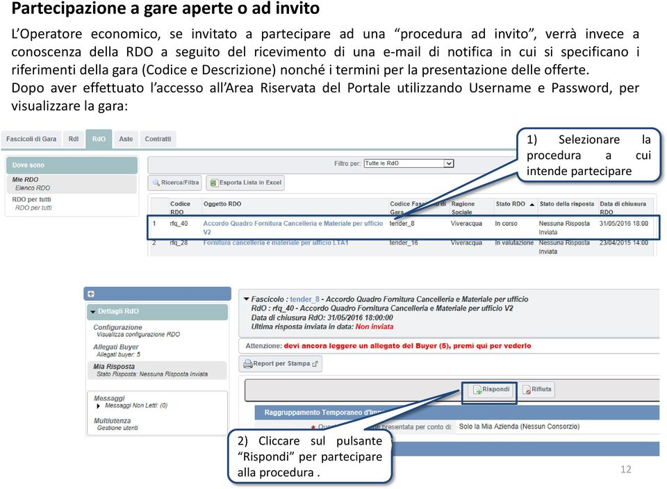 nonché i termini per la presentazione delle offerte.