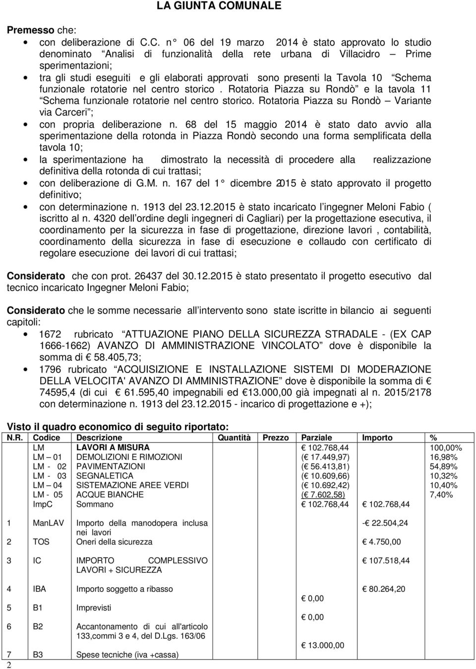 C. n 06 del 19 marzo 2014 è stato approvato lo studio denominato Analisi di funzionalità della rete urbana di Villacidro Prime sperimentazioni; tra gli studi eseguiti e gli elaborati approvati sono