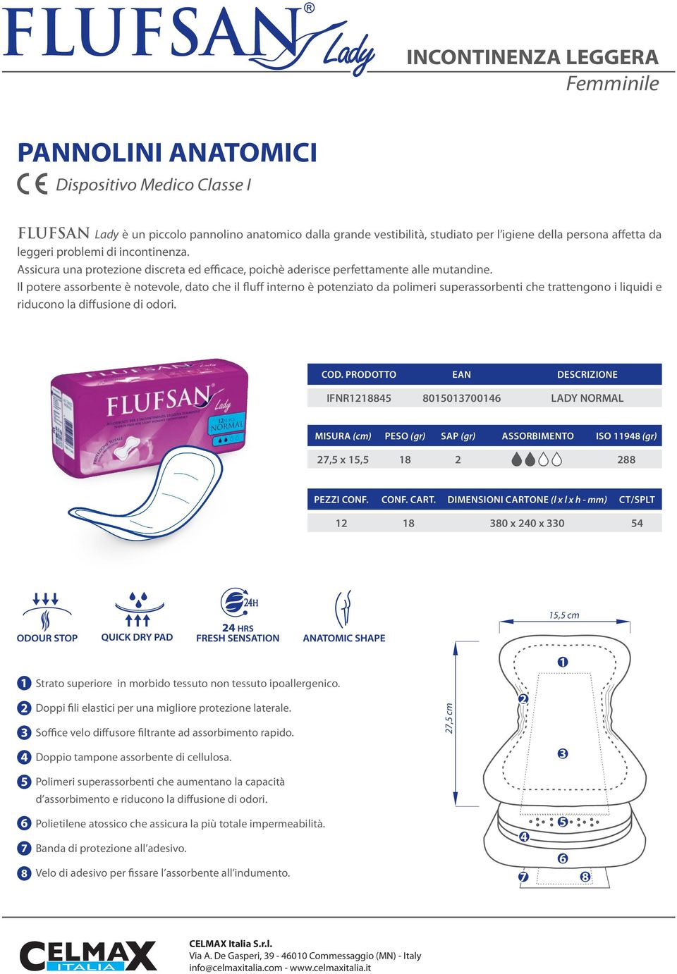 Il potere assorbente è notevole, dato che il fluff interno è potenziato da polimeri superassorbenti che trattengono i liquidi e riducono la diffusione di odori.