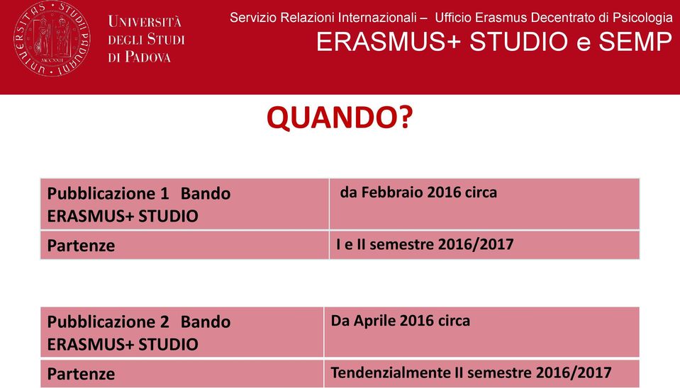 Partenze I e II semestre 2016/2017