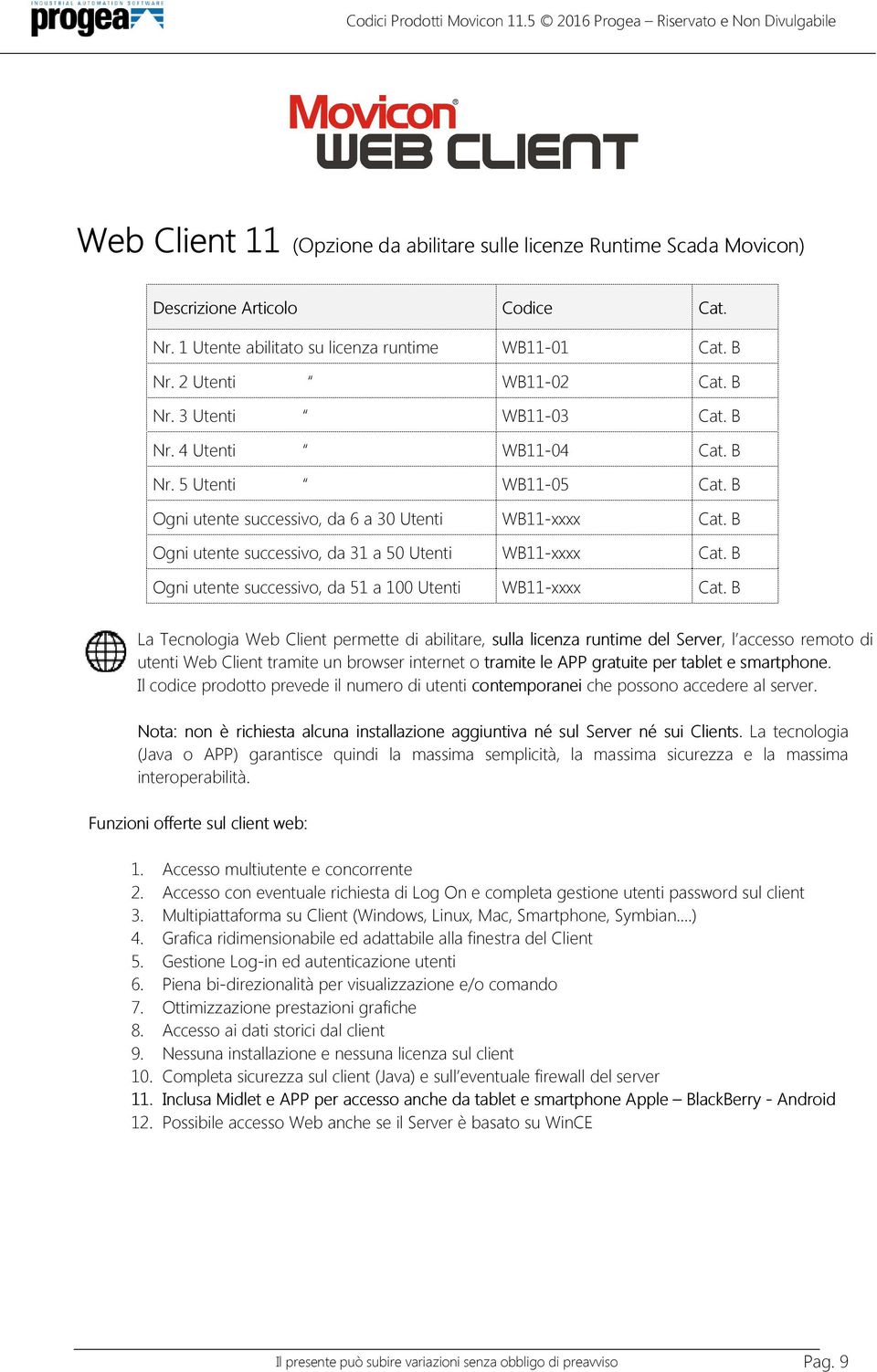 B Ogni utente successivo, da 51 a 100 Utenti WB11-xxxx Cat.