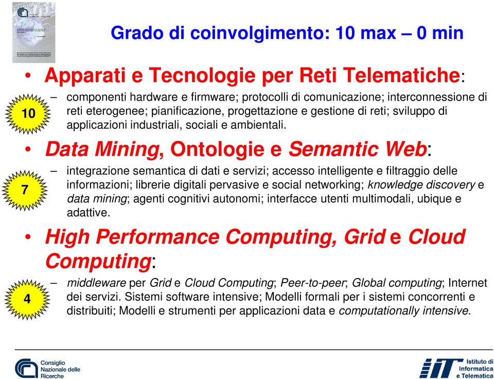 Data Mining, Ontologie e Semantic Web: 7 integrazione semantica di dati e servizi; accesso intelligente e filtraggio delle informazioni; librerie digitali pervasive e social networking; knowledge