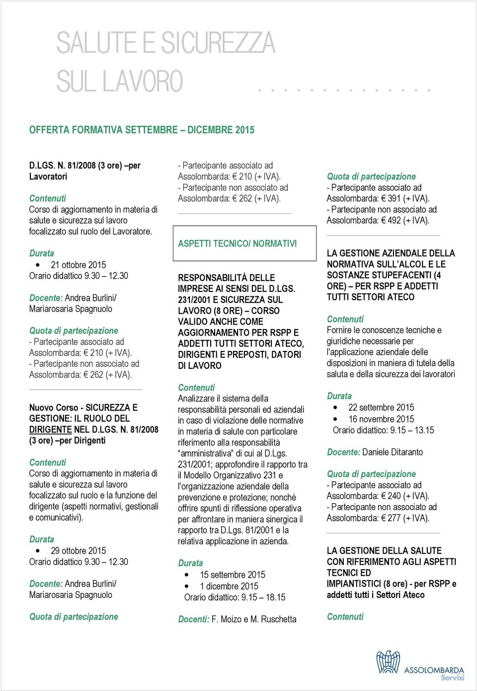 ovo Corso - SICUREZZA E GESTIONE: IL RUOLO DEL DIRIGENTE NE