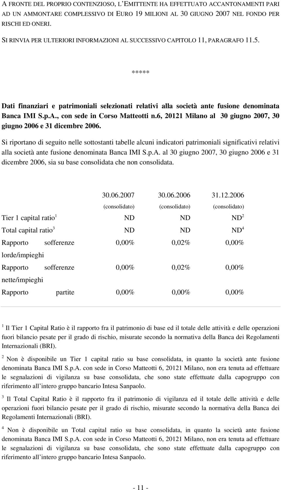 6, 20121 Milano al 30 giugno 2007, 30 giugno 2006 e 31 dicembre 2006.