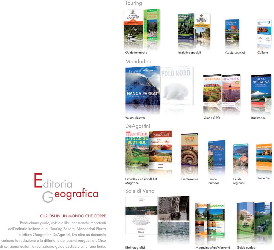 marchi importanti dell editoria italiana quali Touring Editore, Mondadori Electa e Istituto Geografico DeAgostini.