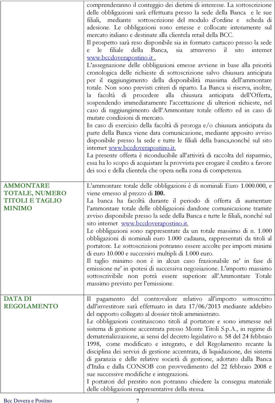 Le obbligazioni sono emesse e collocate interamente sul mercato italiano e destinate alla clientela retail della BCC.