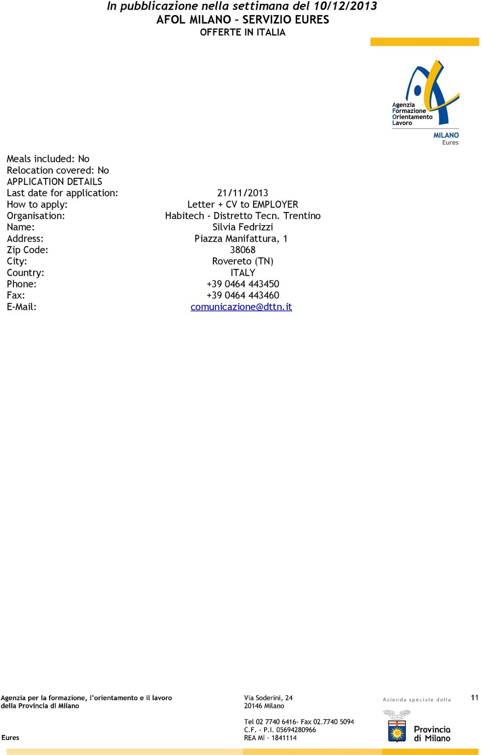 21/11/2013 Letter + CV to EMPLOYER Habitech - Distretto Tecn.