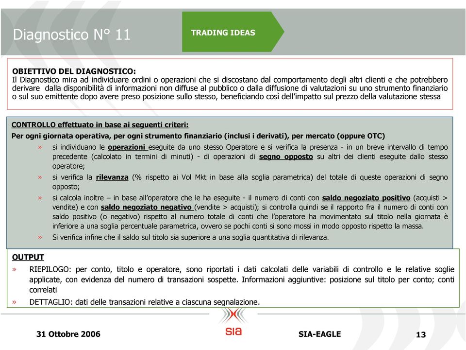 così dell impatto sul prezzo della valutazione stessa CONTROLLO effettuato in base ai seguenti criteri: Per ogni giornata operativa, per ogni strumento finanziario (inclusi i derivati), per mercato