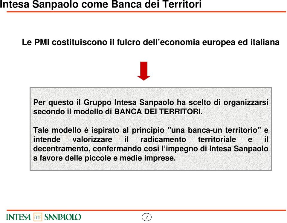 Tale modello è ispirato al principio "una banca-un territorio" e intende valorizzare il radicamento