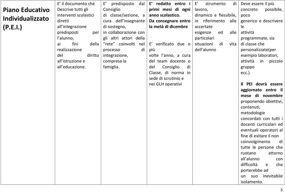 ) E il documento che Descrive tutti gli interventi scolastici diretti all integrazione predisposti per l alunno, ai fini della realizzazione del diritto all istruzione e all educazione.