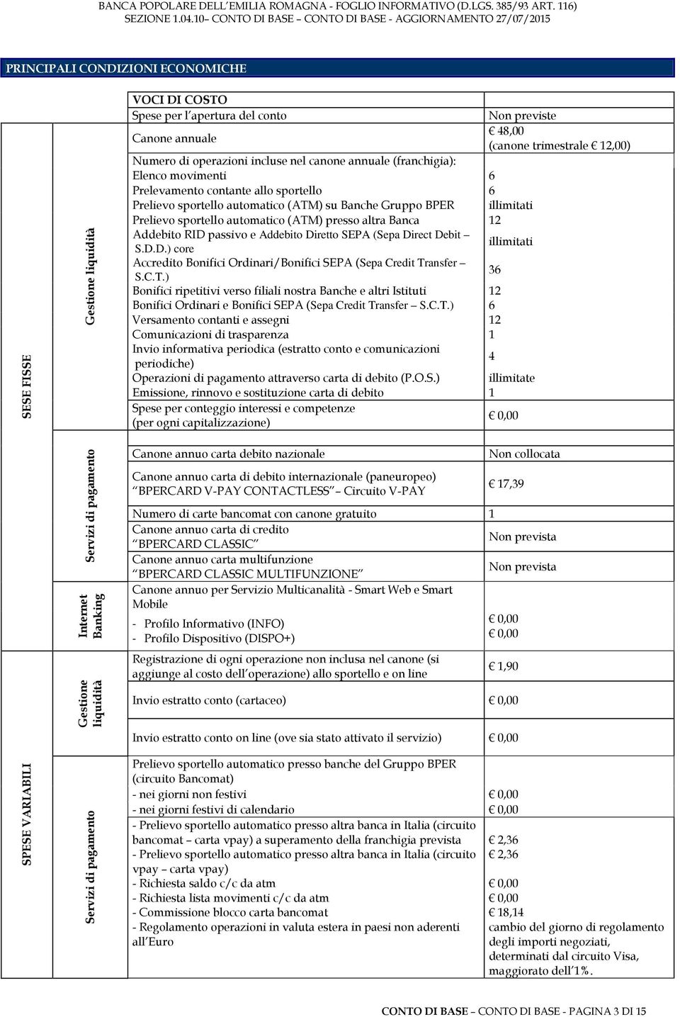 presso altra Banca 12 Addebito RID passivo e Addebito Diretto SEPA (Sepa Direct Debit S.D.D.) core illimitati Accredito Bonifici Ordinari/Bonifici SEPA (Sepa Credit Tr