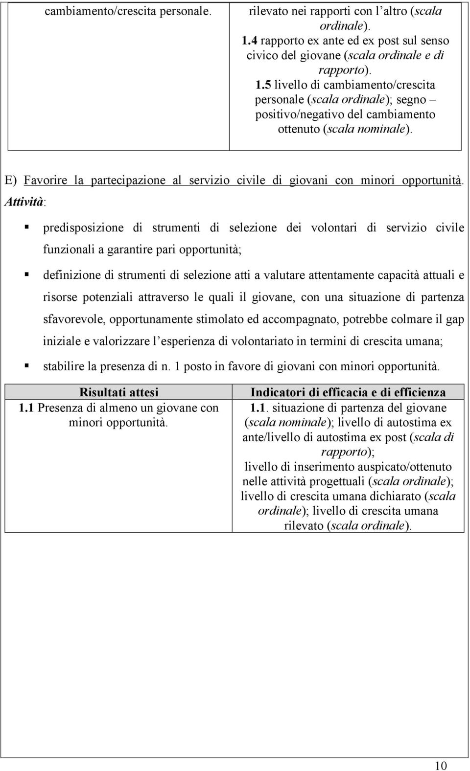 5 livello di cambiamento/crescita personale (scala ordinale); segno positivo/negativo del cambiamento ottenuto (scala nominale).