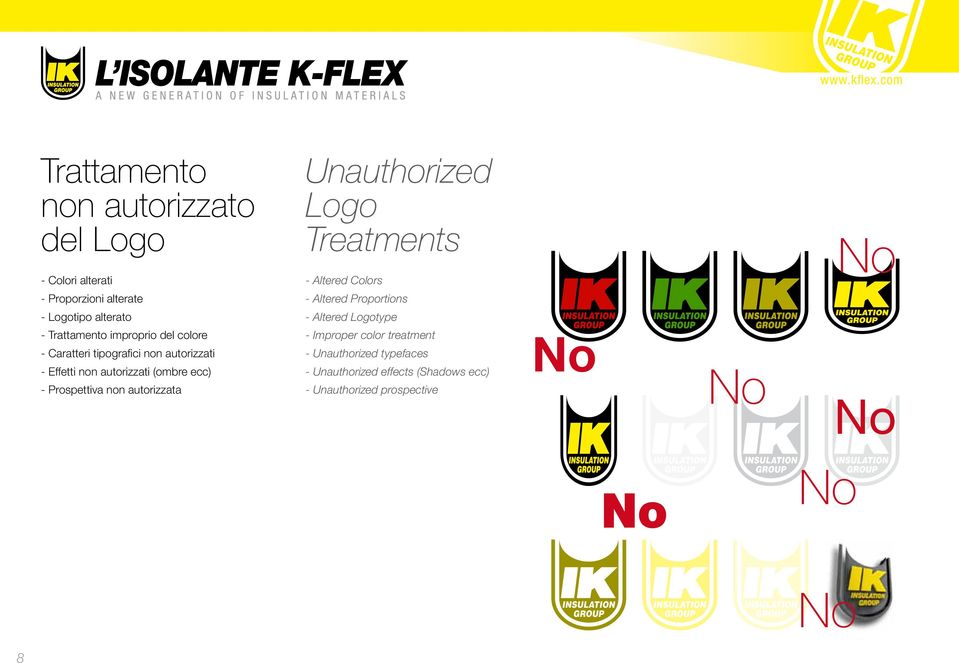 colore - Caratteri tipografici non autorizzati - Effetti non autorizzati (ombre ecc) - Prospettiva non