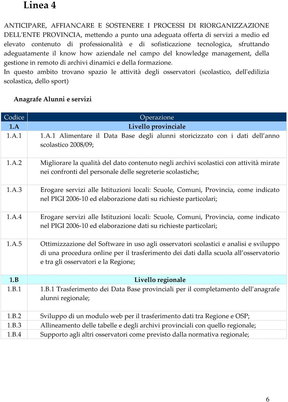 In questo ambito trovano spazio le attività degli osservatori (scolastico, dellʹedilizia scolastica, dello sport) An