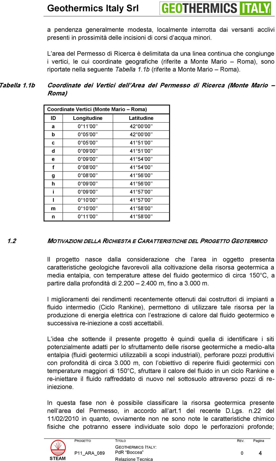 1b (riferite a Monte Mario Roma). Tabella 1.