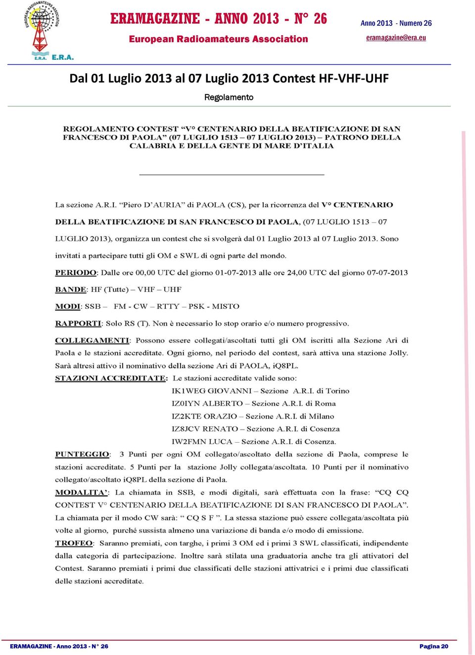 HF-VHF-UHF Regolamento