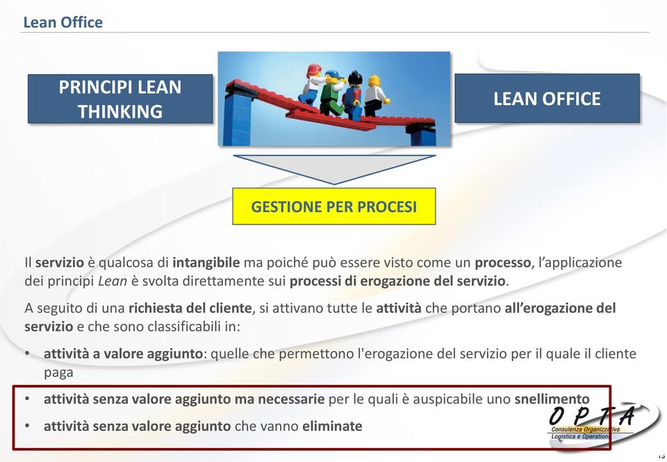 A seguito di una richiesta del cliente, si attivano tutte le attività che portano all erogazione del servizio e che sono classificabili in: attività a valore