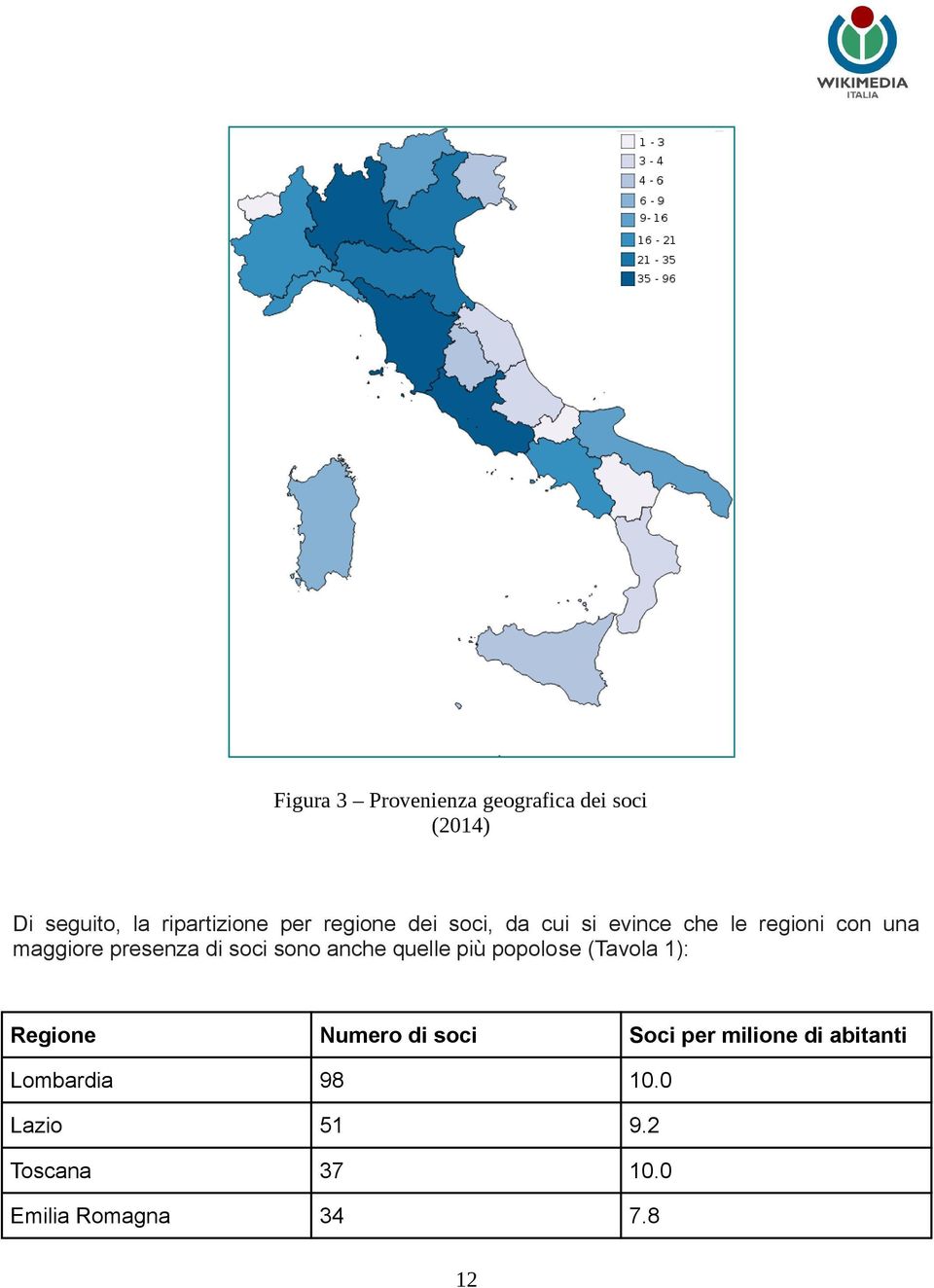 soci sono anche quelle più popolose (Tavola 1): Regione Numero di soci Soci per