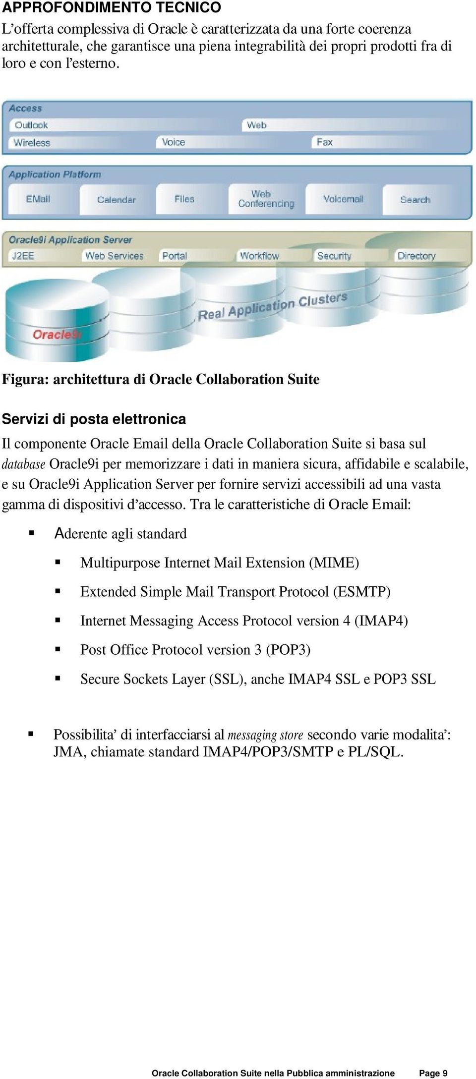 maniera sicura, affidabile e scalabile, e su Oracle9i Application Server per fornire servizi accessibili ad una vasta gamma di dispositivi d accesso.