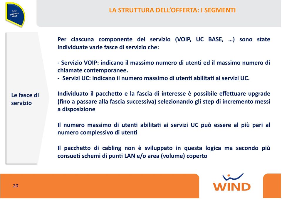 Le fasce di servizio Individuato il pacchero e la fascia di interesse è possibile efferuare upgrade (fino a passare alla fascia successiva) selezionando gli step di incremento messi a