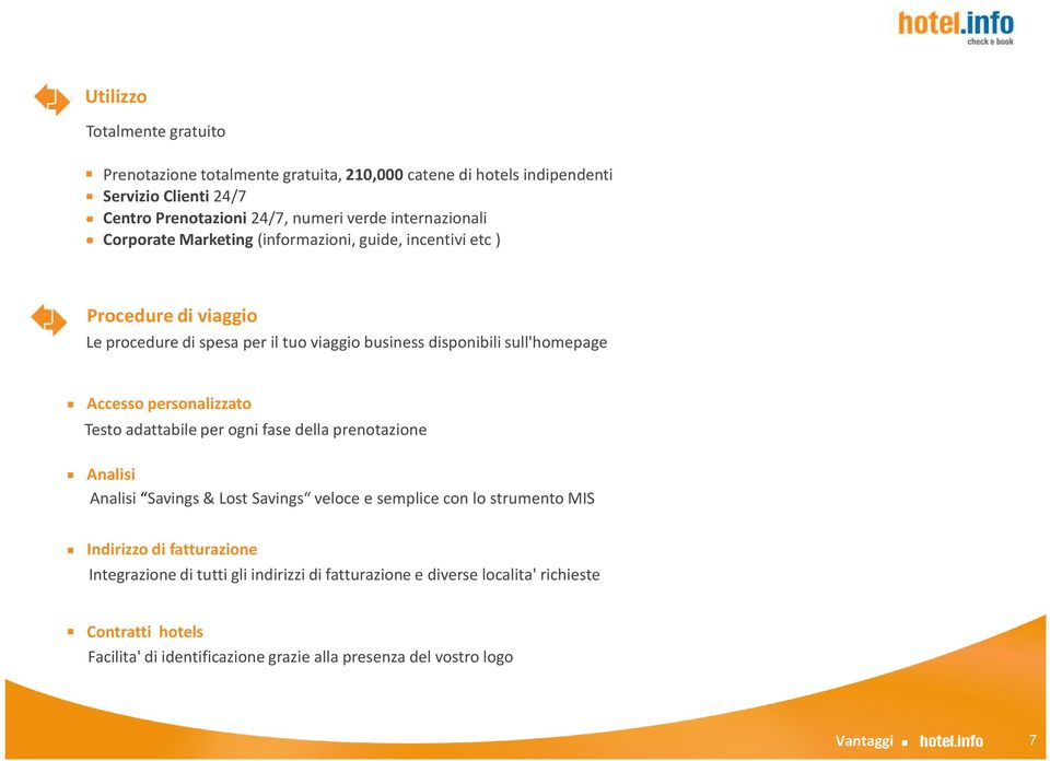 Accesso personalizzato Testo adattabile per ogni fase della prenotazione Analisi Analisi Savings& Lost Savings veloce e semplice conlostrumentomis Indirizzo di