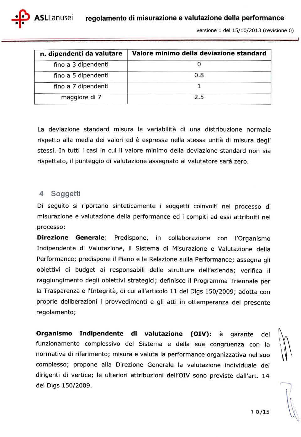 In tutti i casi in cui il valore minimo della deviazione standard non sia rispettato, i! punteggio di valutazione assegnato al valutatore sarà zero.