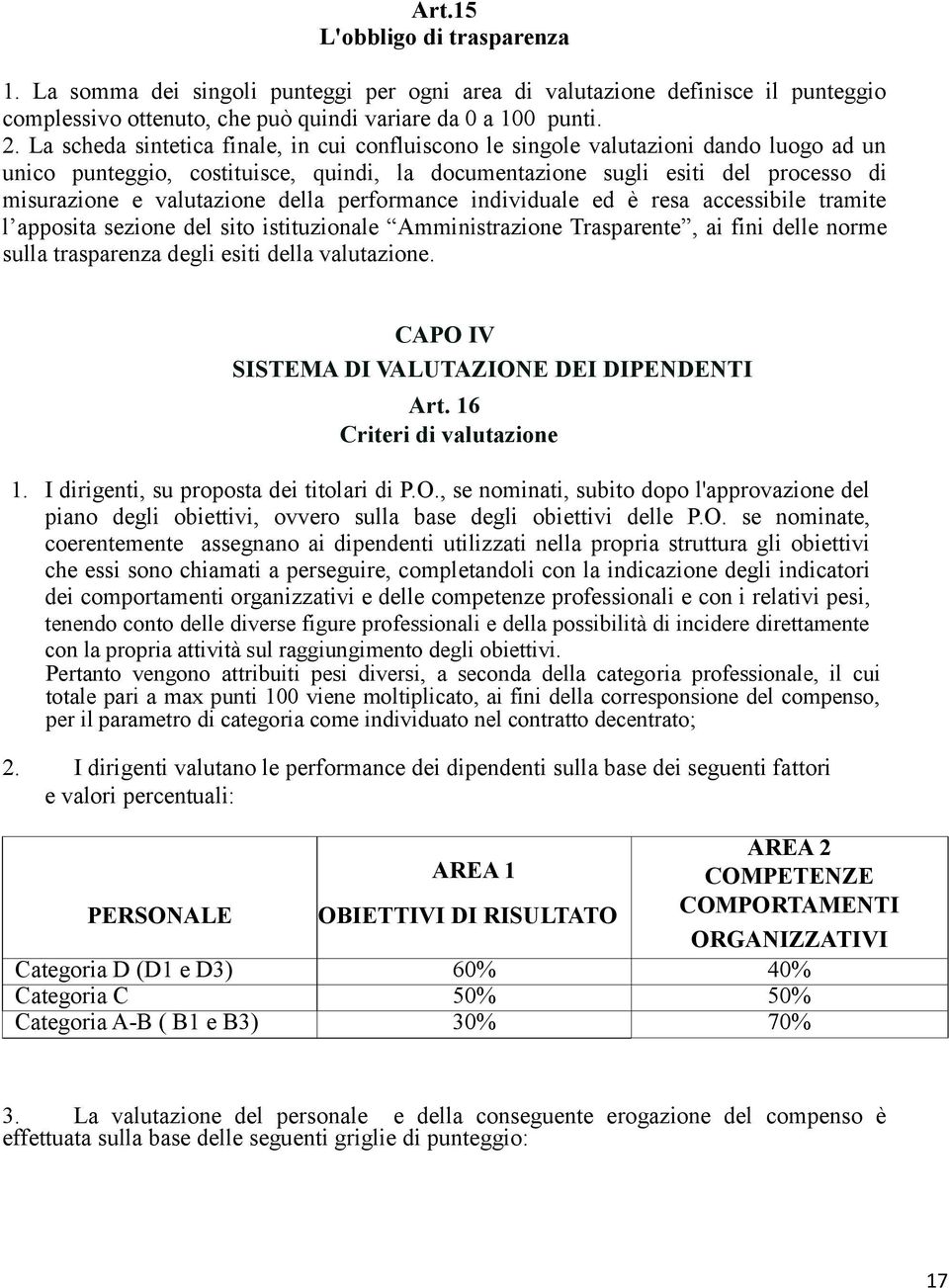 della performance individuale ed è resa accessibile tramite l apposita sezione del sito istituzionale Amministrazione Trasparente, ai fini delle norme sulla trasparenza degli esiti della valutazione.