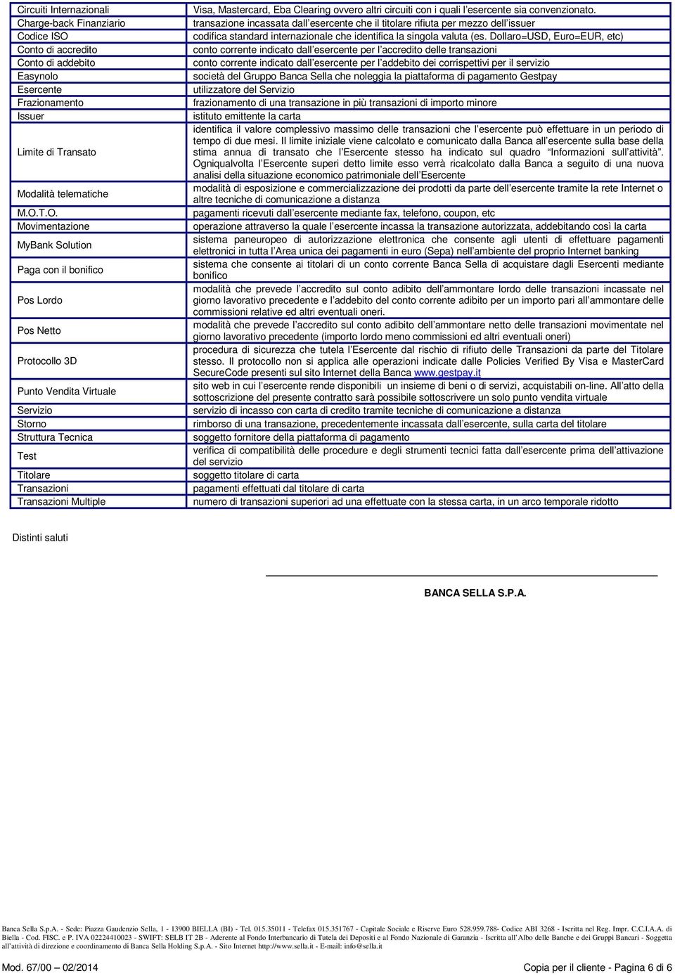 T.O. Movimentazione MyBank Solution Paga con il bonifico Pos Lordo Pos Netto Protocollo 3D Punto Vendita Virtuale Servizio Storno Struttura Tecnica Test Titolare Transazioni Transazioni Multiple