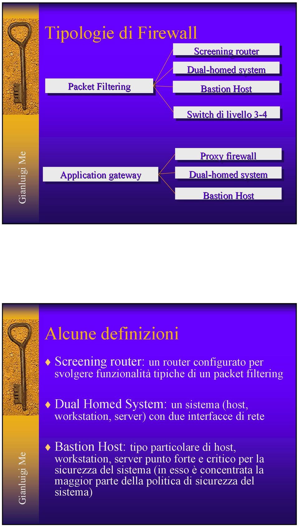 packet filtering Dual Homed System: un sistema (host, workstation, server) con due interfacce di rete Bastion Host: tipo particolare di host,