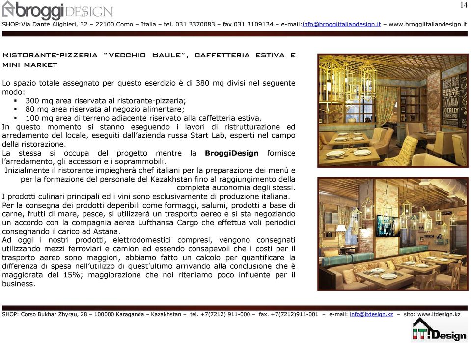 In questo momento si stanno eseguendo i lavori di ristrutturazione ed arredamento del locale, eseguiti dall azienda russa Start Lab, esperti nel campo della ristorazione.