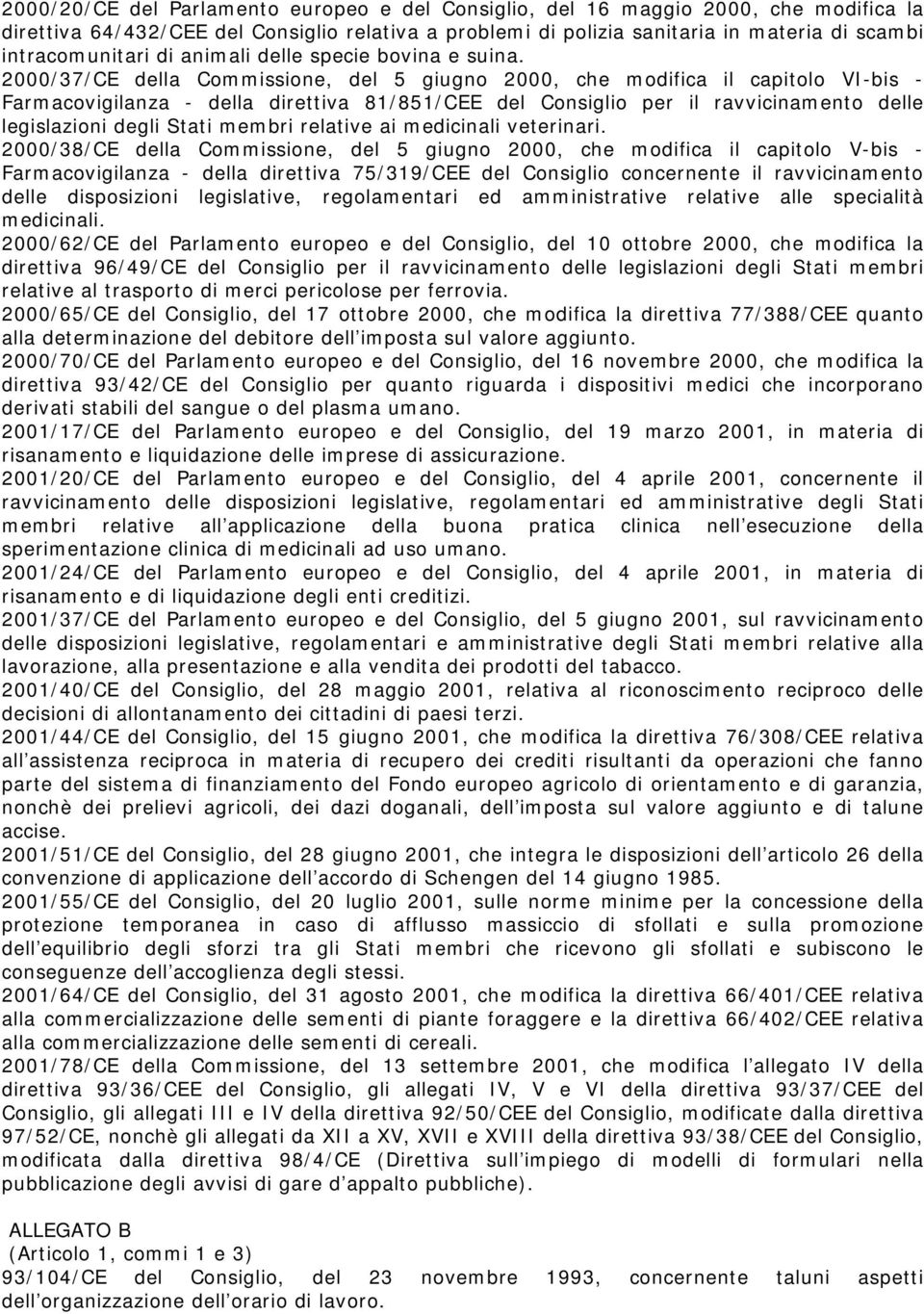 2000/37/CE della Commissione, del 5 giugno 2000, che modifica il capitolo VI-bis - Farmacovigilanza - della direttiva 81/851/CEE del Consiglio per il ravvicinamento delle legislazioni degli Stati