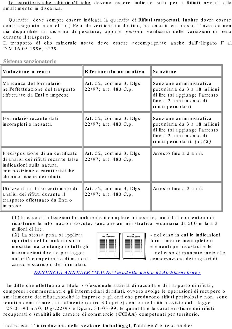 variazioni di peso durante il trasporto. Il trasporto di olio minerale usato deve essere accompagnato anche dall'allegato F al D.M.16.05.1996, n 39.