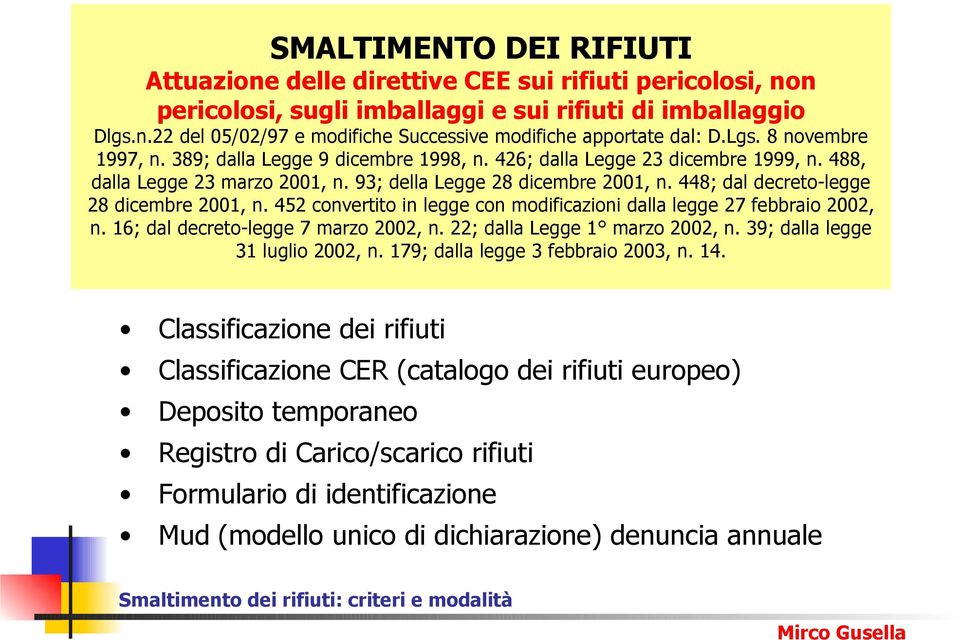 448; dal decreto-legge 28 dicembre 2001, n. 452 convertito in legge con modificazioni dalla legge 27 febbraio 2002, n. 16; dal decreto-legge 7 marzo 2002, n. 22; dalla Legge 1 marzo 2002, n.