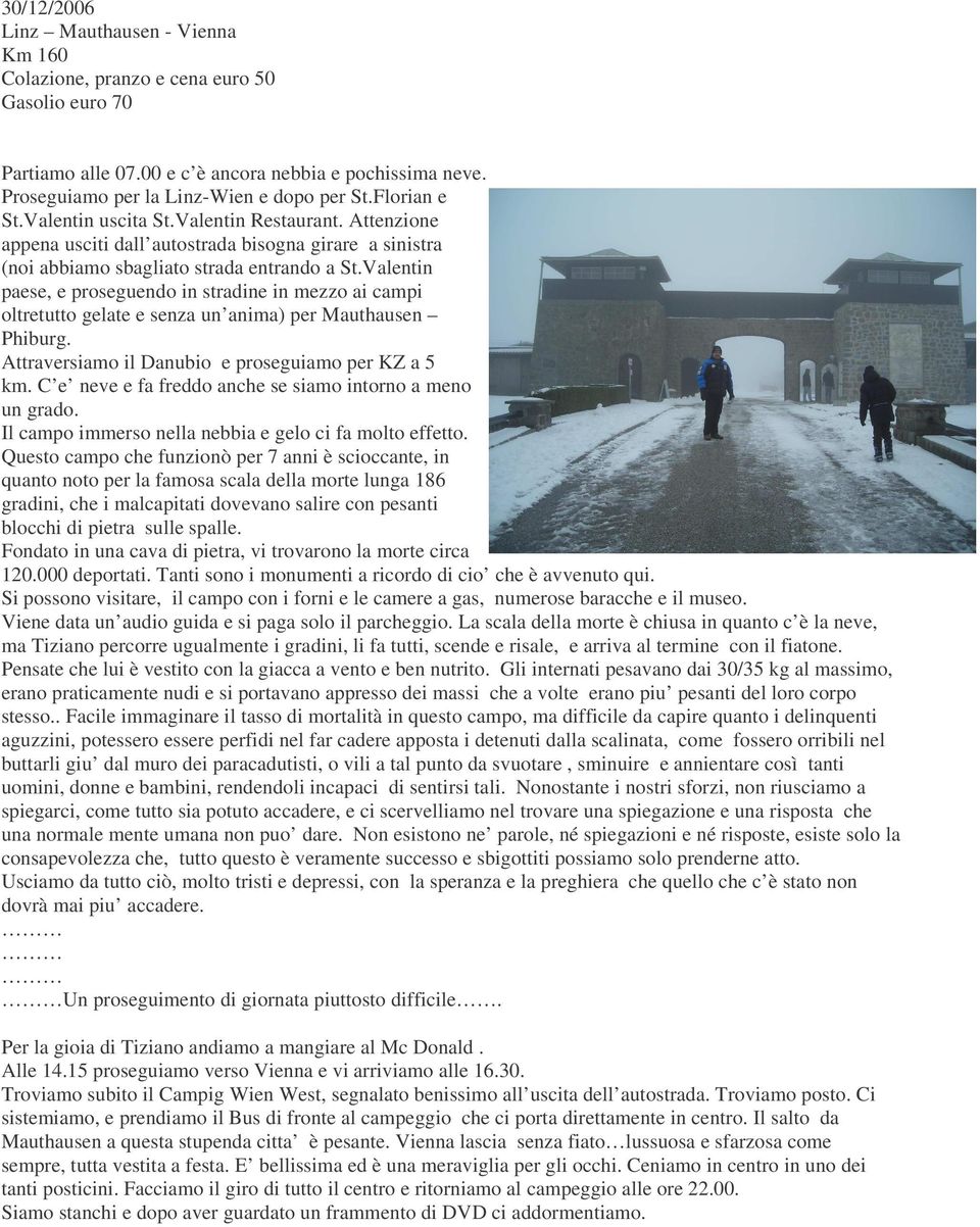 Valentin paese, e proseguendo in stradine in mezzo ai campi oltretutto gelate e senza un anima) per Mauthausen Phiburg. Attraversiamo il Danubio e proseguiamo per KZ a 5 km.