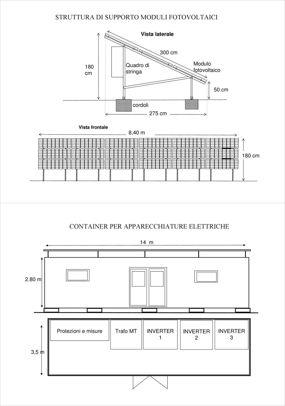 frontale 8,40 m 180 cm CONTAINER PER APPARECCHIATURE ELETTRICHE 14 m