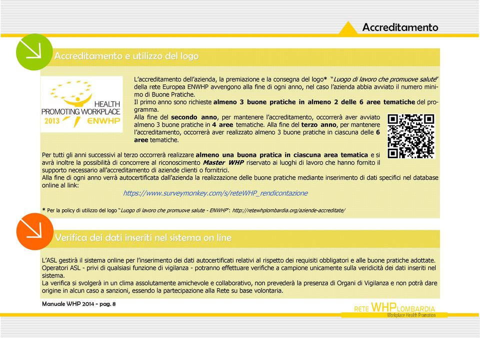 Alla fine del secondo anno, per mantenere l accreditamento, occorrerà aver avviato almeno 3 buone pratiche in 4 aree tematiche.