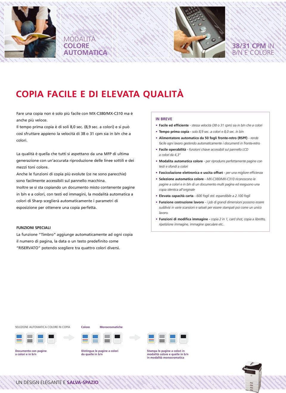 La qualità è quella che tutti si aspettano da una MFP di ultima generazione con un accurata riproduzione delle linee sottili e dei mezzi toni colore.